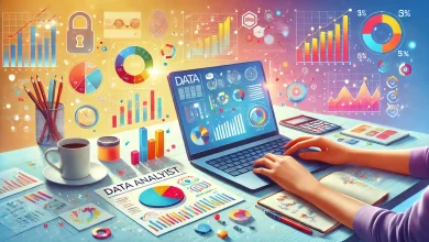 How to Start a Career in Data Analytics: A Beginner Guide 4 DALL·E 2024 12 08 01.33.56 A vibrant and engaging illustration of a data analyst working on a laptop surrounded by colorful graphs charts and data visualizations. The scene is